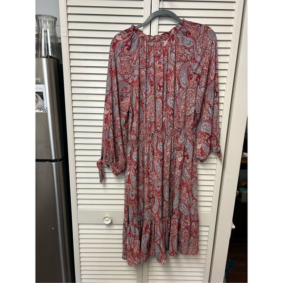 Talbots Split Neck Soft Dress - Sprinkle Paisley Red Ruffle Sleeve, Sz Large - Picture 7 of 10